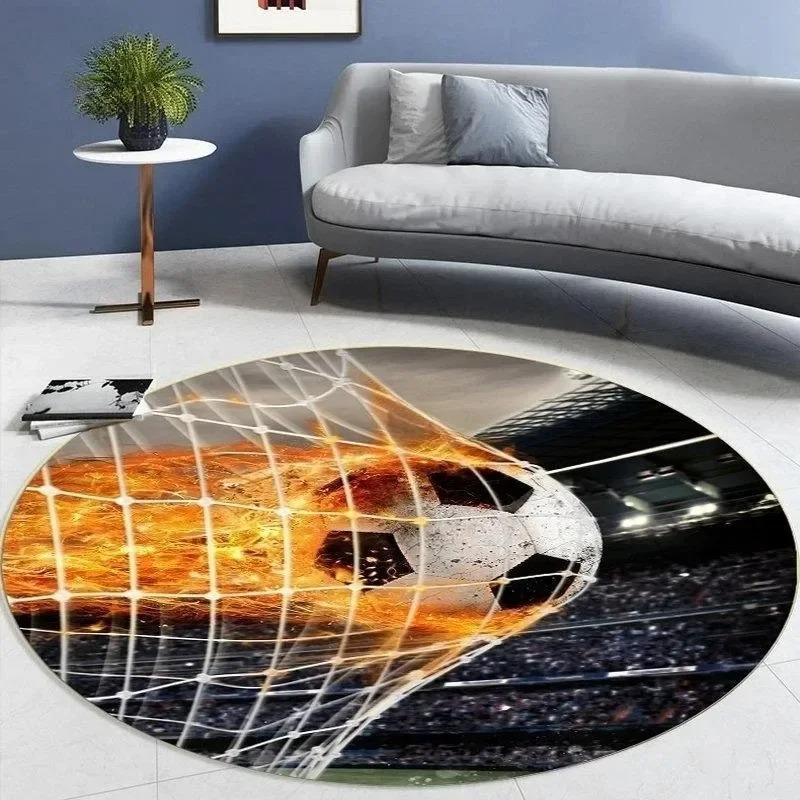Soccer Pattern Round Carpet, Soccer Enthusiasts, Goal Shooting Design, Living Room & Bedroom Decorative Mat, Seat Cushion