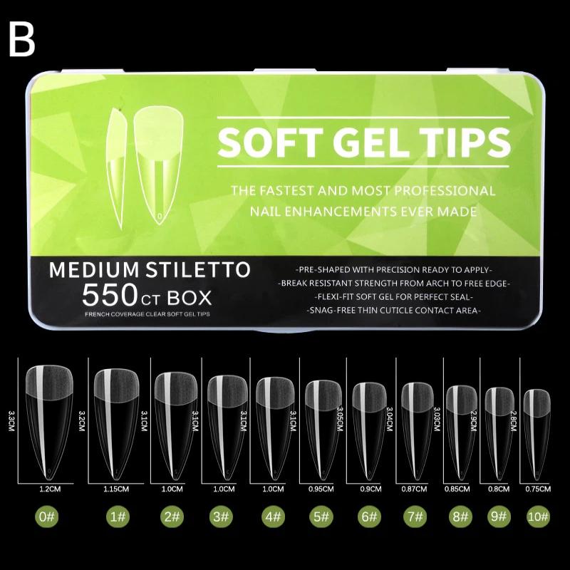 

550Pcs Soft Gel Nail Tips Medium Short Almond Coffin Full Cover Matte Extension Tools Acrylic Press On Nail Diy Manicure Decor B