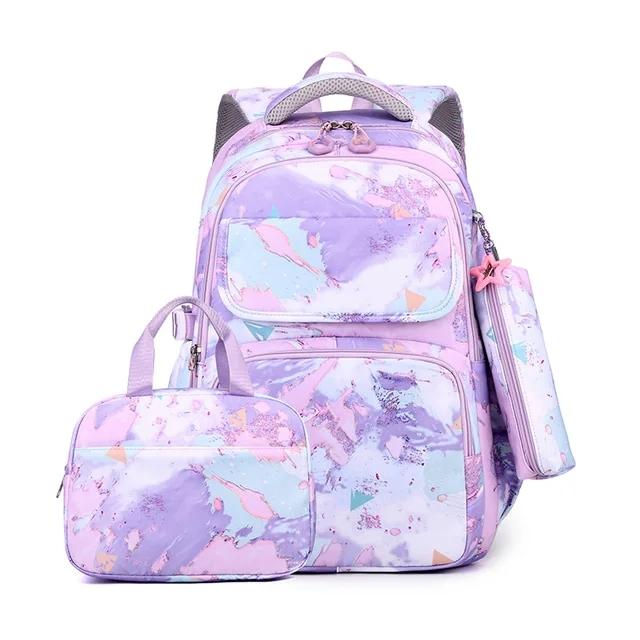 3 stuks/Set Visgraatprint Kinderrugzak Met Zeemeerminhanger Meisje Waterdichte Schooltas Kinderen Schooltas Voor tienermeisjes