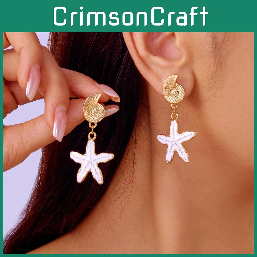 Summer Ocean Starfish Earrings With Alloy Shell Design For Women Beach Jewelry