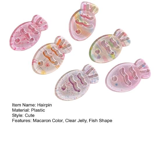 6 Stuks Meisjes Haarspeld Zachte Macaron Kleur Transparante Jelly Acryl Visvorm Stabiel Niet-Trekkende Pony Clips 3D Golvende Lijn Fotogenieke Haaraccessoires
