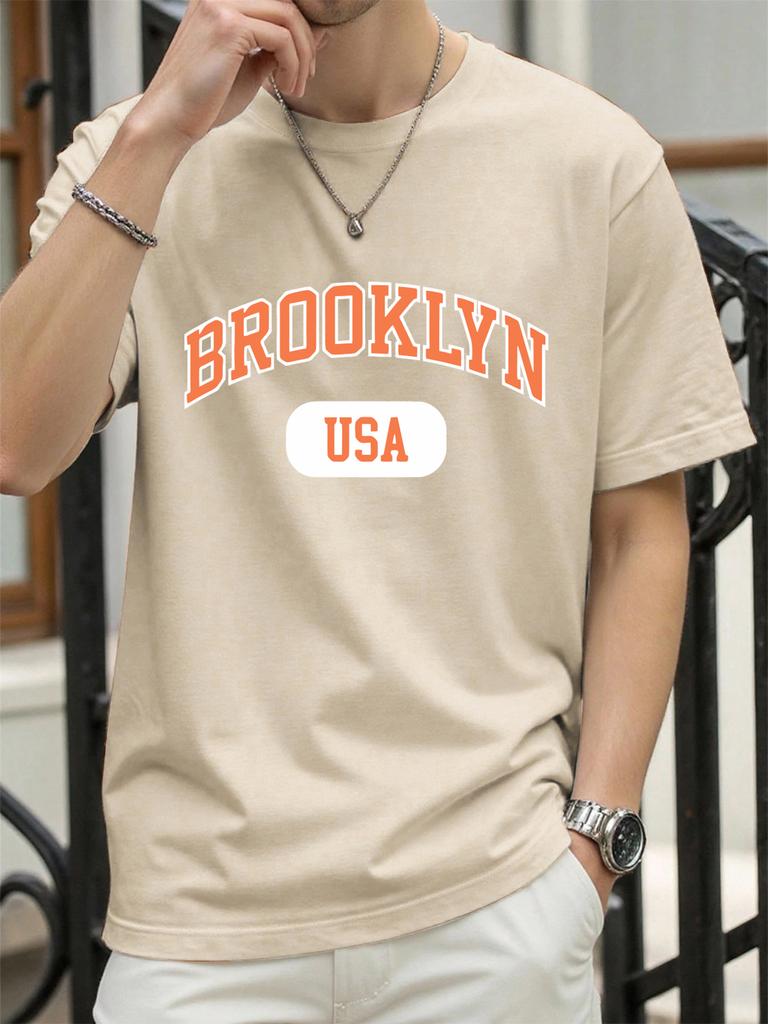 Brooklyn Usa Art Word Print T Shirt For Men Summer Casual Retro Clothes Cotton Trendy Soft TShirt Unisex ONeck Loose Top