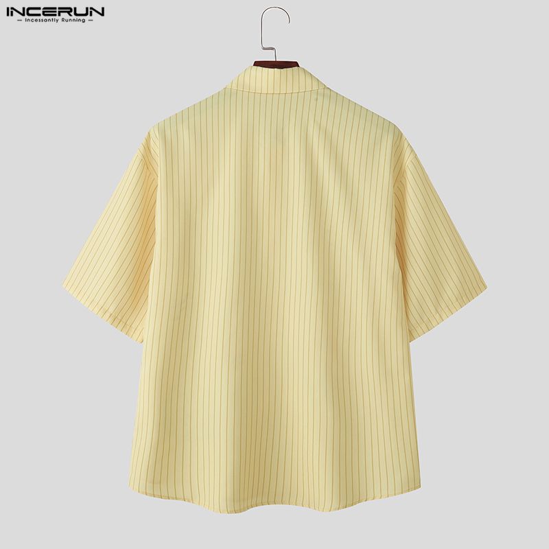 INCERUN Oversized Men Lapel Neck Short Sleeve Cartoon Print Casual Loose Shirts