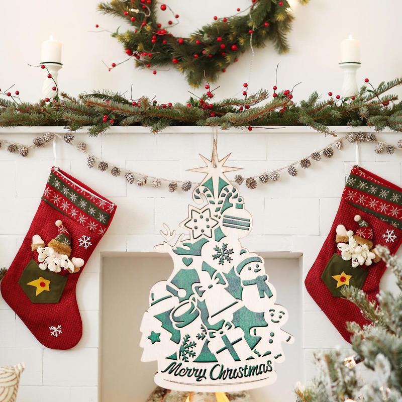 2d Christmas Tree Ornaments With String Wooden Charm Christmas Decorations For Wall Bedroom Room Yard Outside Front Classroom