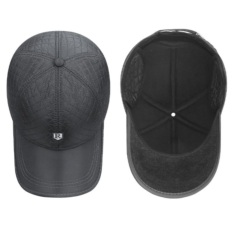 Winter Thick Embroidered Rhomboid Letter Cotton Cap Men's Cold-Proof Cap Middle-Aged and Elderly Warm Outdoor Ear Protection Cap