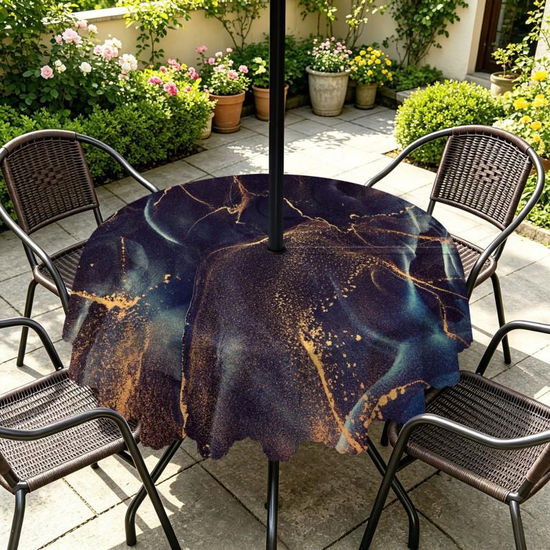 Outdoor Round Tablecloth With Umbrella Hole Waterproof Oil-Resistant Patio Dining Cover Deck Garden Terrace