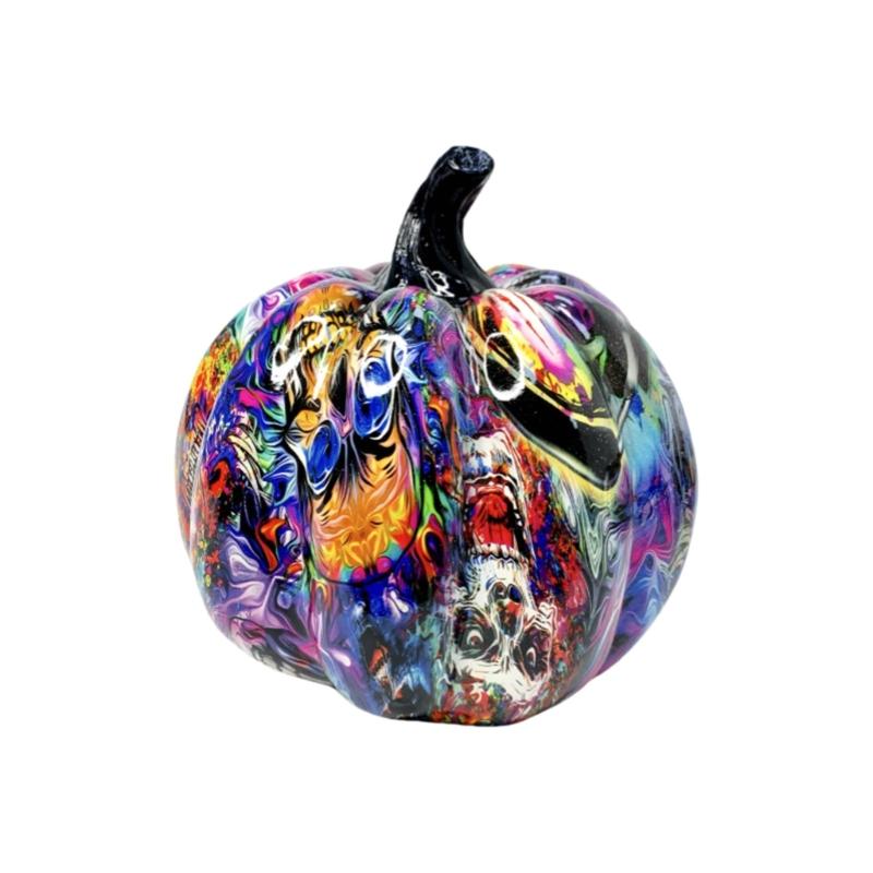 Hall Cabinet Skull Pumpkin Figure with Paint Pattern for Holiday Indoor Shelf Table Room for Mantels Entryway and Home