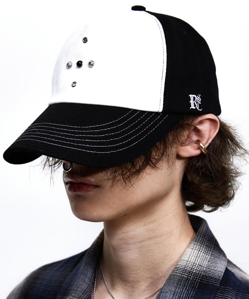 Aleseueseussi Western Rivet Ball Cap - White/Black