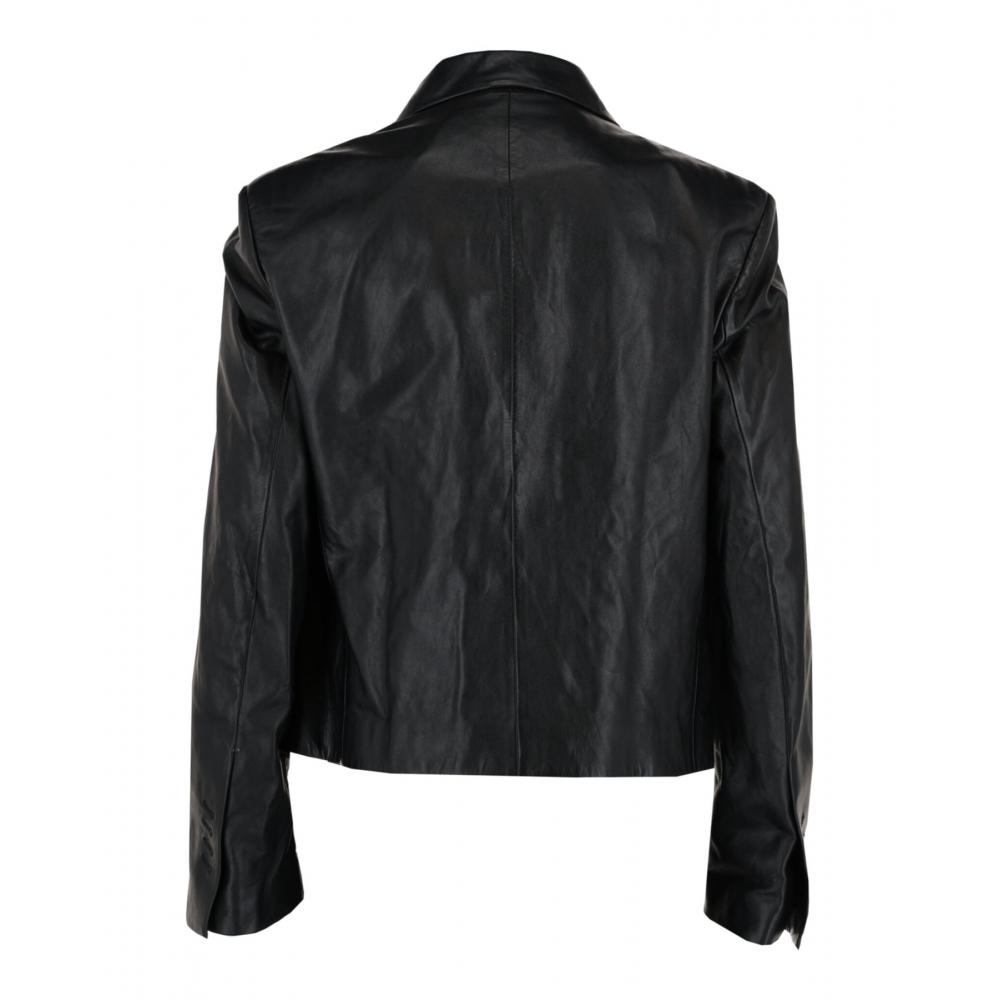 Salvatore Ferragamo Leather Blazer Black