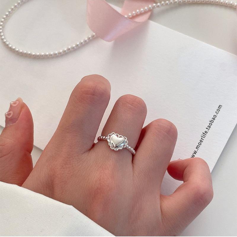 Lace Trim Adjustable Heart Ring - Simple, Fashionable  Versatile Stacking Ring for Women Open Adjustable