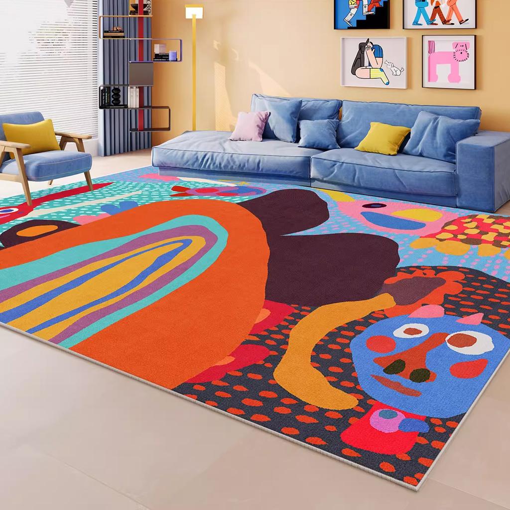Large Area Carpet for Living Room Soft Short Plush Floor Mats Color Blocking Cartoon Bedroom Bedside Rug Home Decoration
