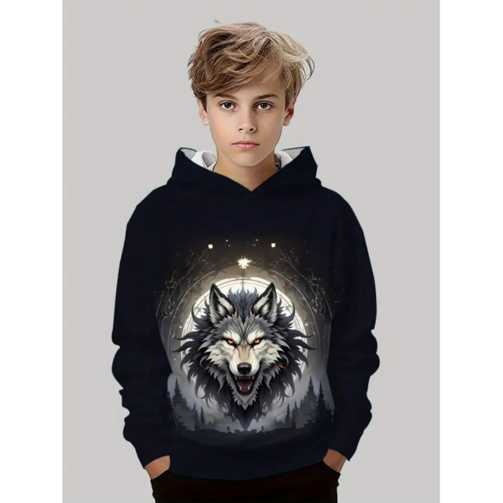 Wolf Children's Hoodie Cool Animals 3D Print Top Autumn Fashion Pullover Long Sleeves Sweatshirt Comfortable Children's Clothes