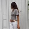 Q25TP400 Women's Slim-Fit Autumn Striped Round Neck Short Sleeve Top