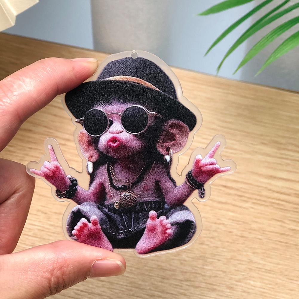 2D Affenförmiger Autoanhänger Hängender Schmuck mit Kette Realistisches Tier Rückspiegel Hängende Dekoration Autoinnenzubehör