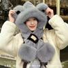 Plush Cute Fox Ear Hat Scarf One-piece Women's Autumn and Winter Hooded Scarf for Cycling and Keeping Warm