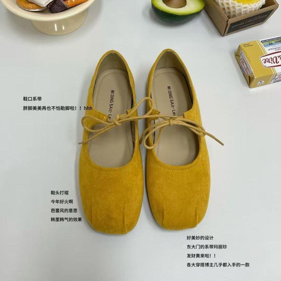 Retro Pleated Round Head Mary Jane Shoes Bow Ballet Shoes Women's Korean Version Versatile Comfortable Versatile Soft Sole Single Shoes