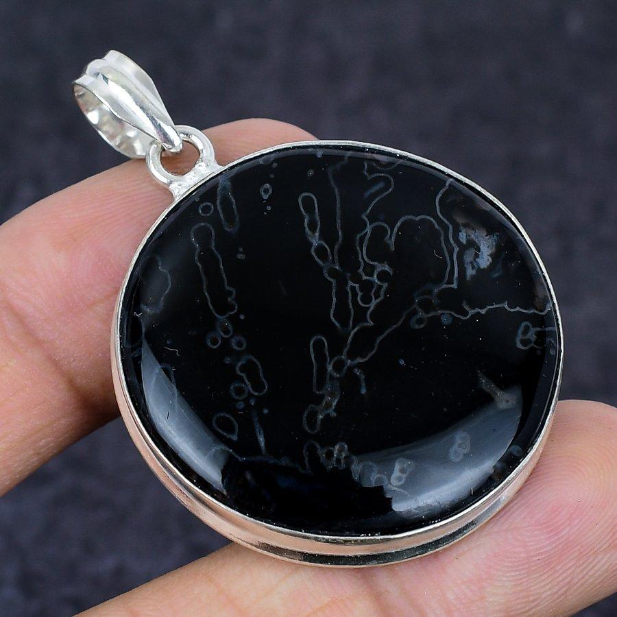Tube Agate Gemstone Handmade 925 Sterling Silver Jewelry Pendant 1.97" Q4O41