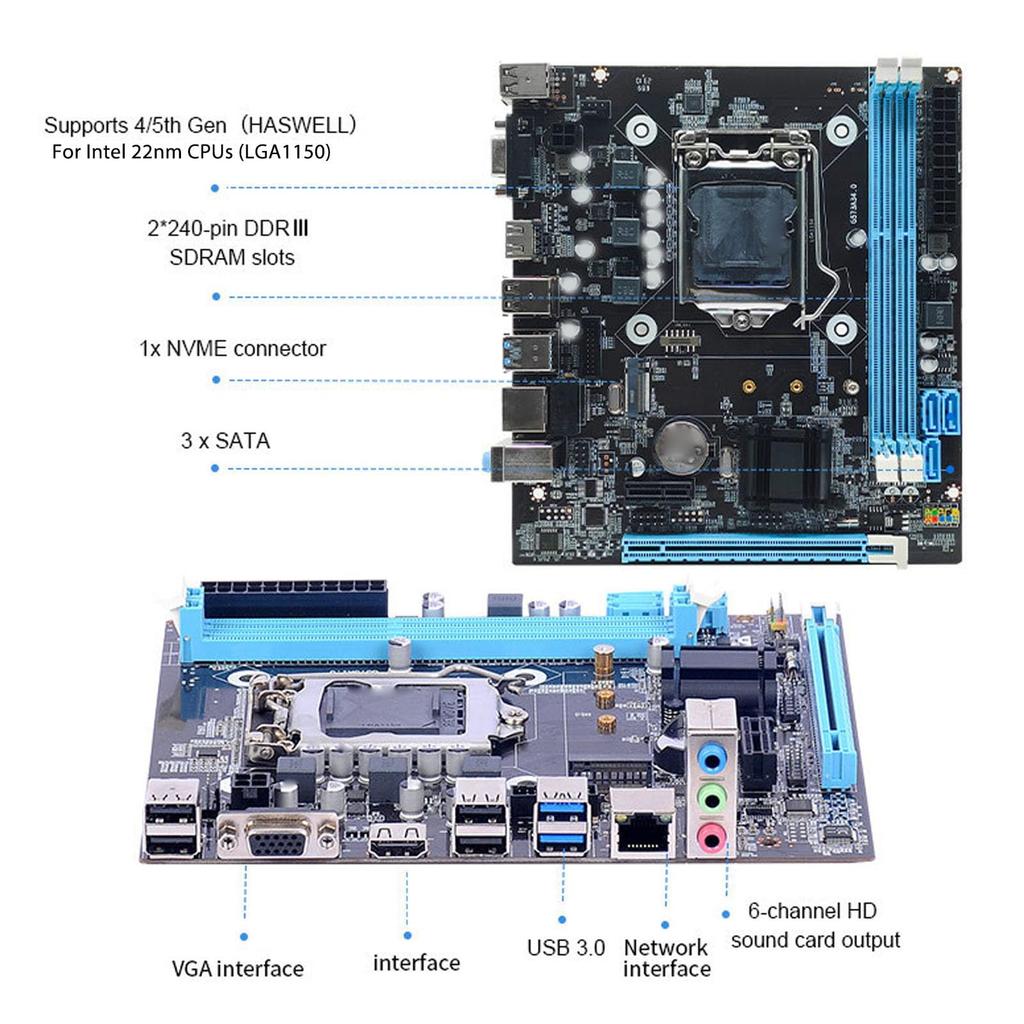 H81 LGA1150 Desktop Motherboard, Micro ATX Gaming Motherboard, Dual Channel DDR3, M.2 NVMe, NGFF 6Gb/s PCIe Motherboard