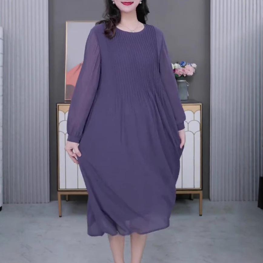 Jarní šifonové šaty s plisováním ve větších velikostech pro ženy středního věku