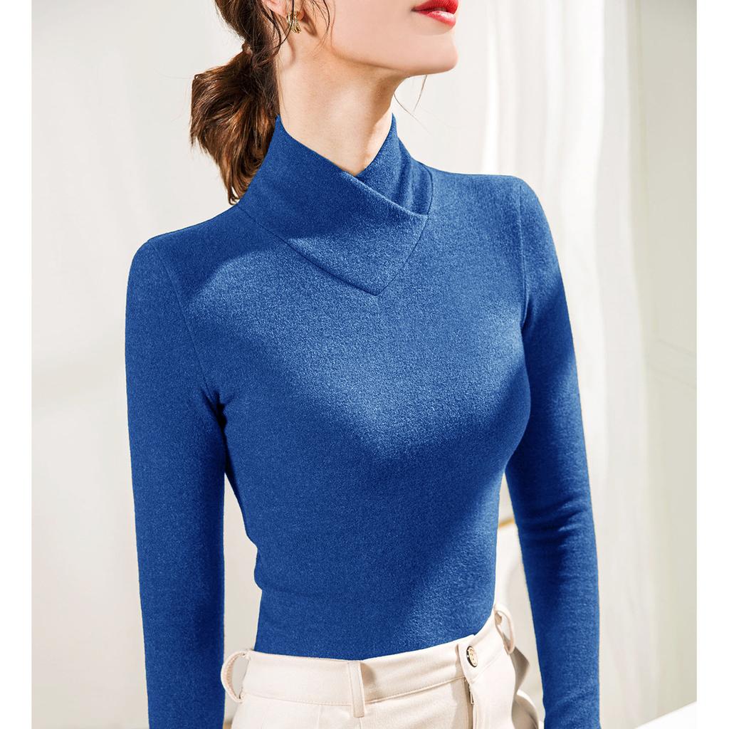 Stojáček Strečové tričko s dlouhým rukávem Dámské Podzim/zima Fleecová vycpávka Teplý základní svetr Spodní košile Módní top