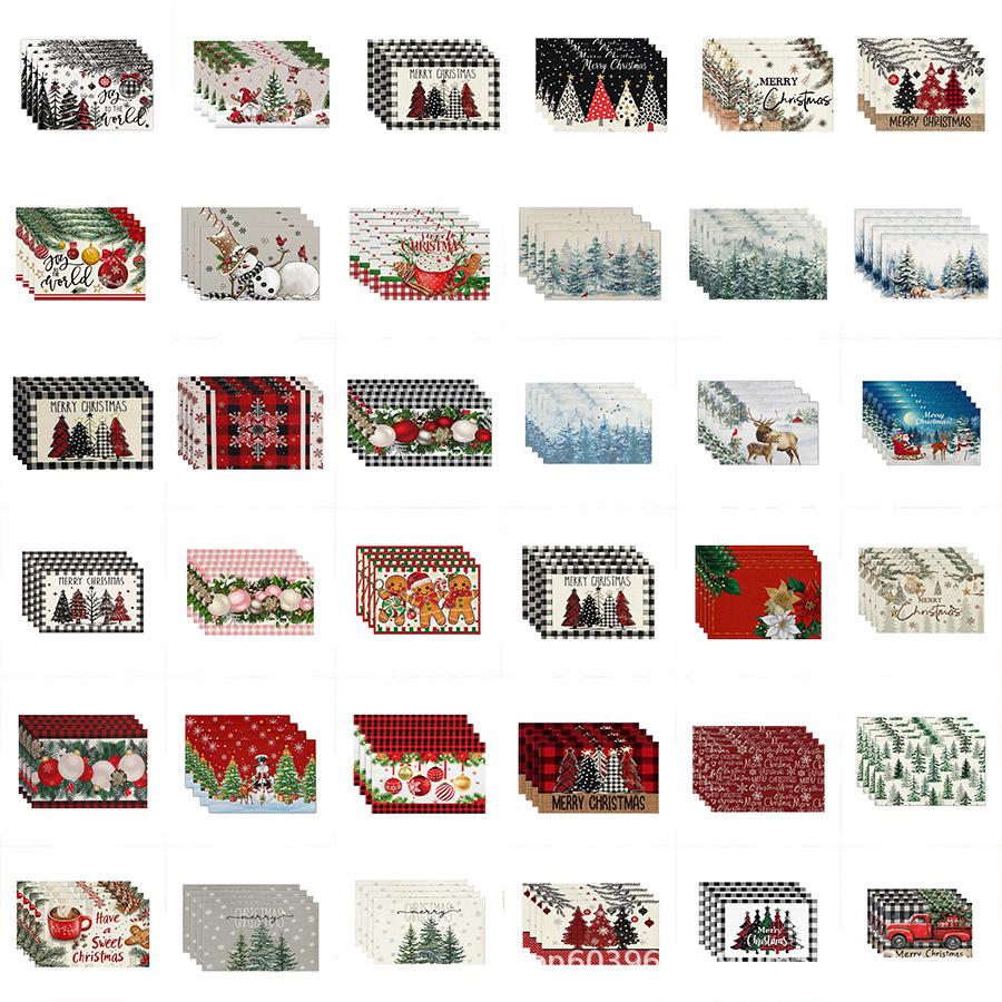 Festive Christmas Printed Linen Placemats - 4-Piece Set