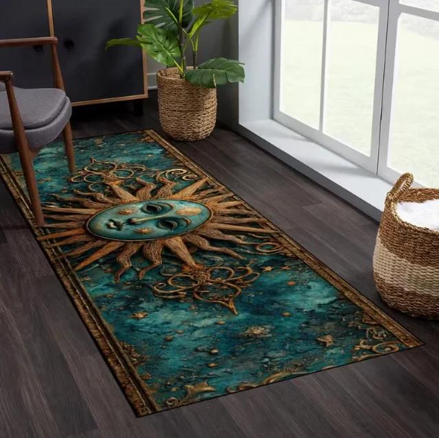 1 Böhmische Sonne Totem Laufmatte mit farbenfrohem Mandala-Design und böhmischen Mustern Geeignet für Küche, Flur, Wohnzimmer