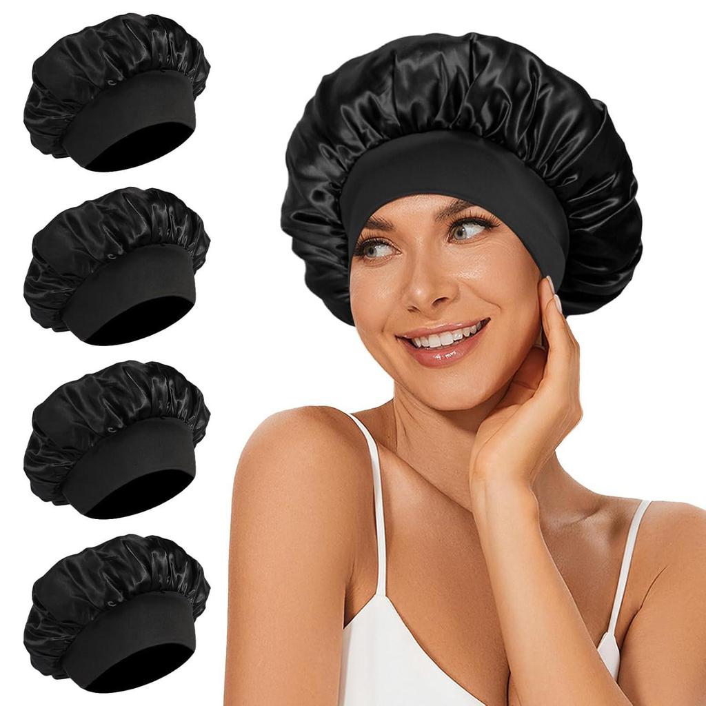 Women's Satin Wide Brim Sleep Cap & Hairdressing Hat