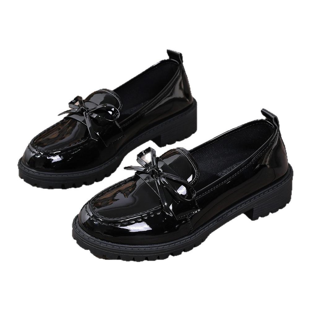 Large size British love small leather shoes glossy low heel bow casual shoes TEMU