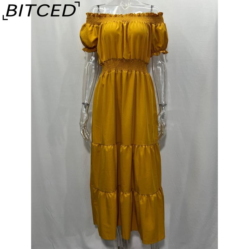 BITCED Long Dress with Open Back and Elastic Waist Popular Bohemian Style with Open Shoulders