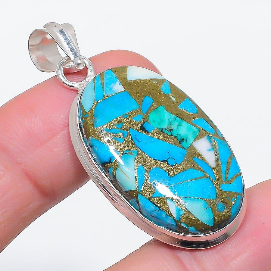 

Natural Copper Blue Turquoise 925 Sterling Silver Jewelry Pendant 1.89 U3o70