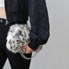 Leopard Print Fluffy Tote Ladies Faux Fur Shoulder Bag Furry Purse Fuzzy Handbag with Metal Chain Strap for Date Winter Daily Commute Party