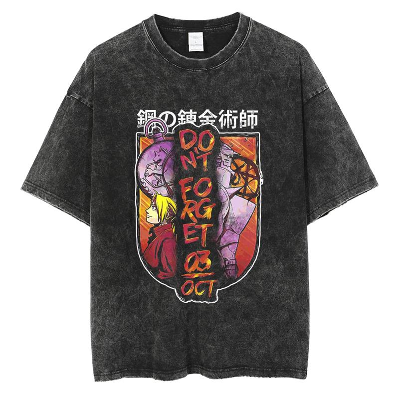 T-shirt Stampata Mustang Roy Anime Fullmetal Alchemist Uomo Donna Estate Larga Grafica T-shirt in Cotone Lavato