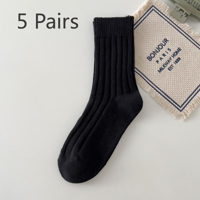 

5 пар женских осенне-зимних хлопковых ретро трендовых вертикальных носков до середины икры 5 Pairs чёрный