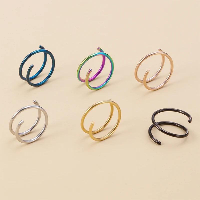 1pc Acier Inoxydable Double Anneau de Nez Spirale Piercing Septum Cartilage Boucles d'Oreilles Anneau Tragus Hélix pour Femmes Bijoux Narine