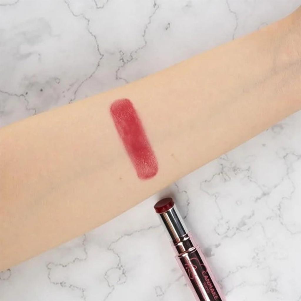 Canmake Lustre Veil Rouge 04 Cherry Parfait 3g Lipstick with a glossy beautiful color and moisturizing Cherry - smooth, finish, payoff, properties.