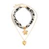 SHIXIN 2Pcs/Set Retro Flower Love Heart Pendant Necklace for Women Elegant Leopard Pattern Chiffon Fabric Choker Party Jewelry