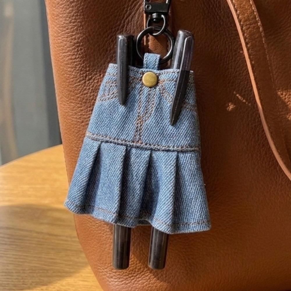 Creative Mini Denim Jeans Pen Holder Skirt Stationery Pouch Cute Keychain Student