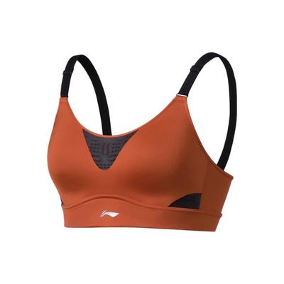 Li Ning SS22 Fitness Series Einfarbiger High Support Enganliegender Sport-BH Damen Unterwäsche Ziegelrotbraun AUBS092-7