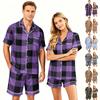 Couple Pajama Set Short Sleeve Button Down Top with Hem Shorts Soft Casual Lounge Sleepwear Set Available In Sizes S To XXXXL