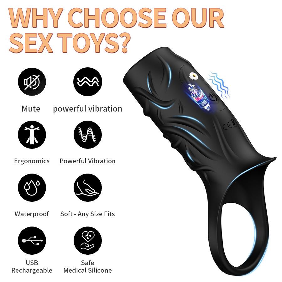 Vibrating Penis Sleeve Cock Ring Penis Ring Vibrator G-Spot Stimulation Penis Extender Male Couple Sex Toys for Men 18+