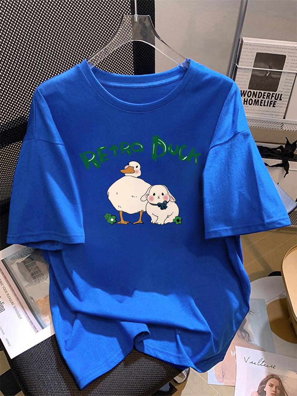 

Women TShirt Cotton Summer Cartoon Retro Rabbit Duck Printing Short Sleeve Loose ONeck Soft Comfortable Tops Casual Clothes S