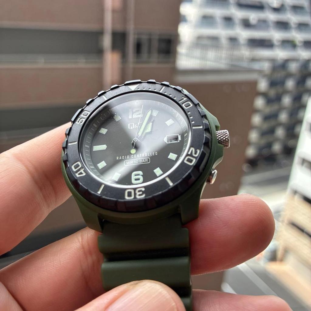 Used Q &Q by CITIZEN Diver Design Radio-Controlled Solar Unused Storage Item