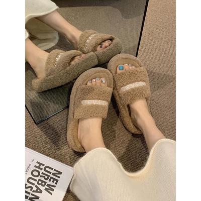 Mao Mao Slippers Women's Wear 2025 Autumn and Winter New Korean Version Ins Trendy Shoes Fluffy Black Home Platform Slippers