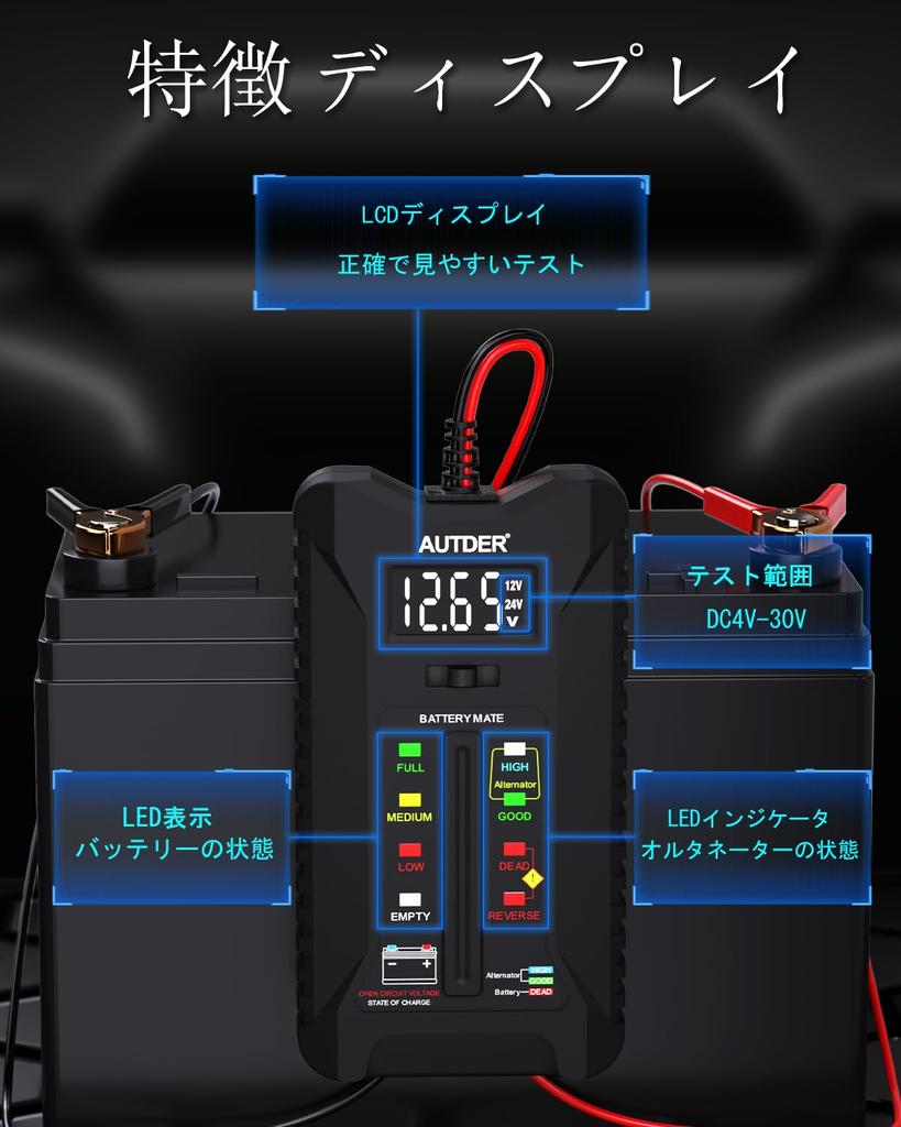 AUTDER Digital Tester, /24V Voltmeter Vehicle Motorcycle , Alternator Charging System Analyzer with