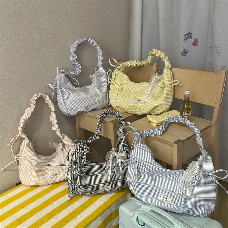 Borsa a mano da donna con fiocco e pieghe, borsa da spalla