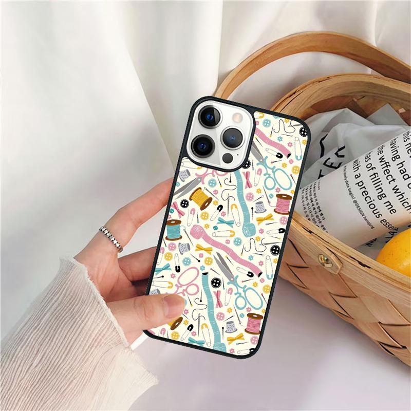 sewing machine tailor elements pattern Phone Case For iPhone 17 Air 16 15 14 11 12 13 Pro MAX Plus coque Cover