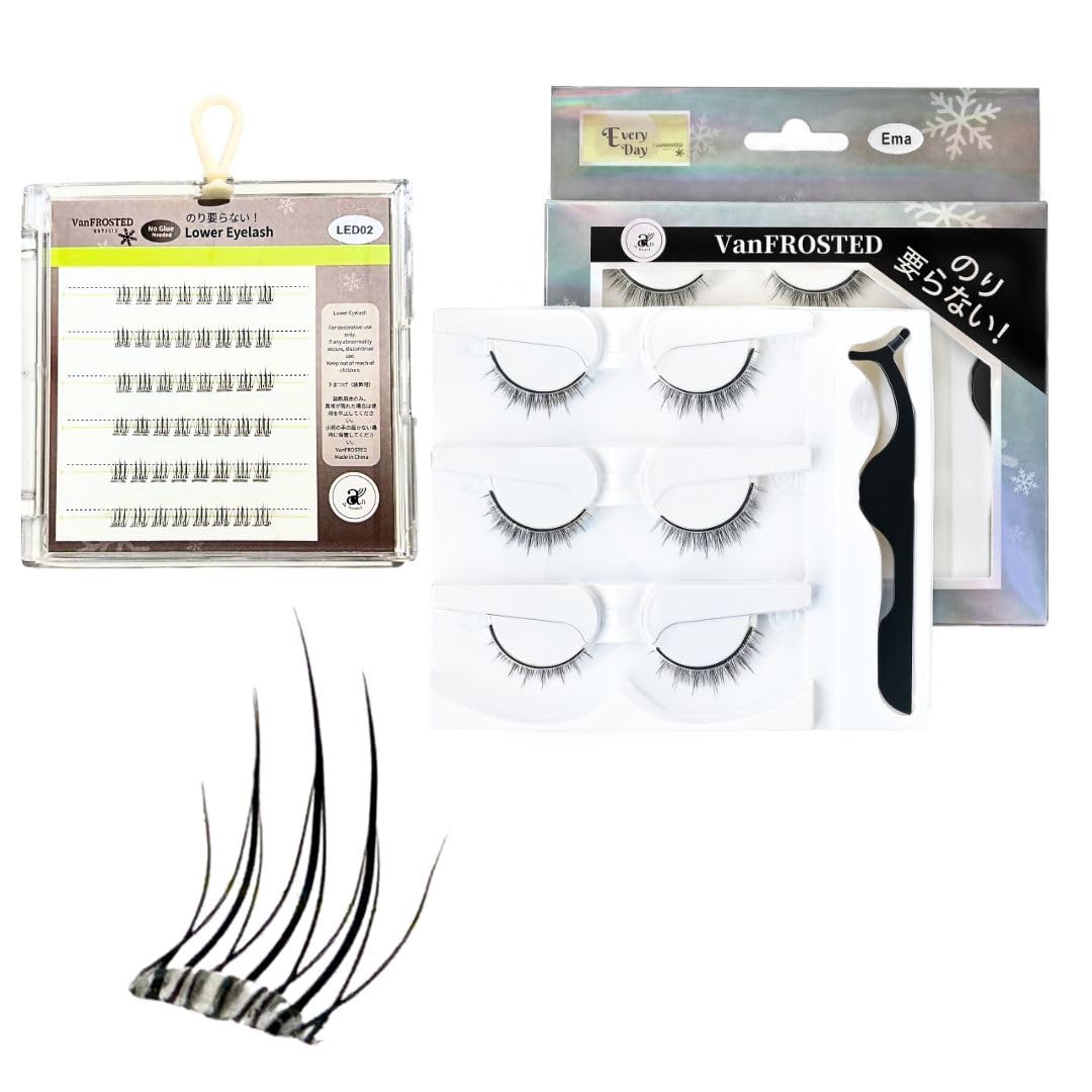 [VanFROSTED] Glue-Free False Eyelashes, Upper and Lower Set, Includes Lower Lashes, Self-Adhesive, Time-Saving, Easy Application, Beginner-Friendly,
