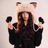 Women Hat Knitted Windproof Warm Winter Lei Feng Hat Cartoon Cat Shape Elastic Solid Color Thermal Cap