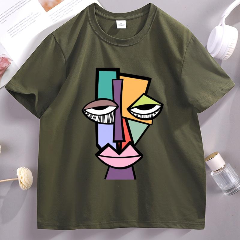 Abstract Face Funny Tshirt Unisex Women Cool Loose Print O Neck Tops Male Short Sleeve Tee Shirts Streetwear Printed Tops
