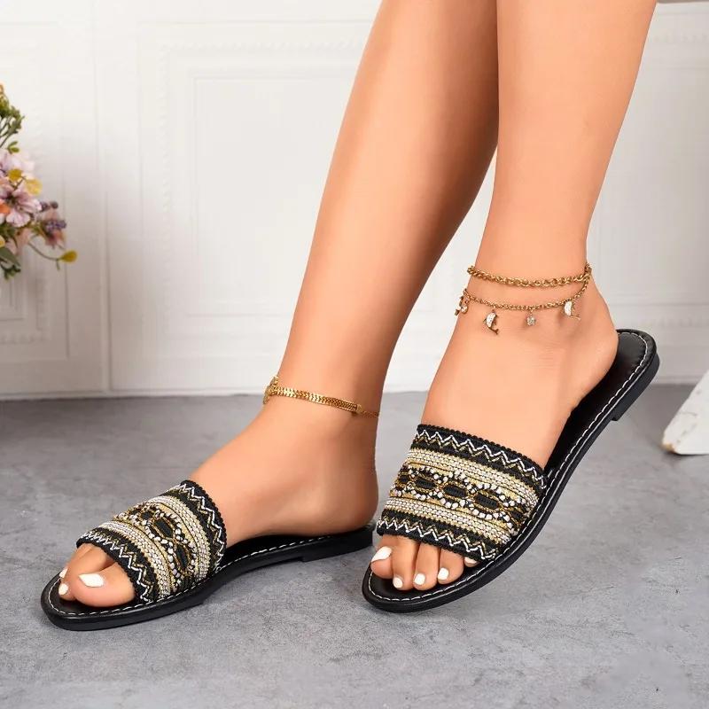 Fashion Women's Shoes 2024 Open Toe Women's Slippers Casual Daily Slippers Women Color Matching Plus Size Flat with Outdoor Sandals